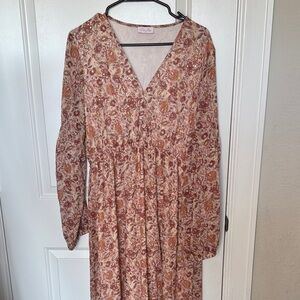 Pink Lily Autumn Floral Long Sleeve Dress